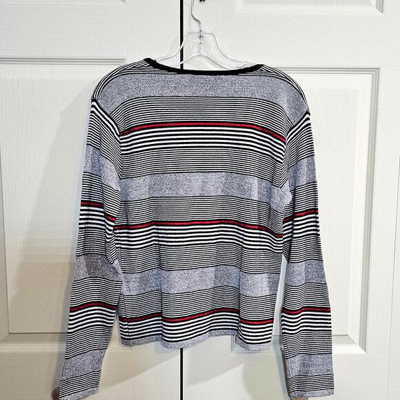 Norton McNaughton Womens Striped Sweater Preppy Casual Gray Black Red L - Picture 2 of 6